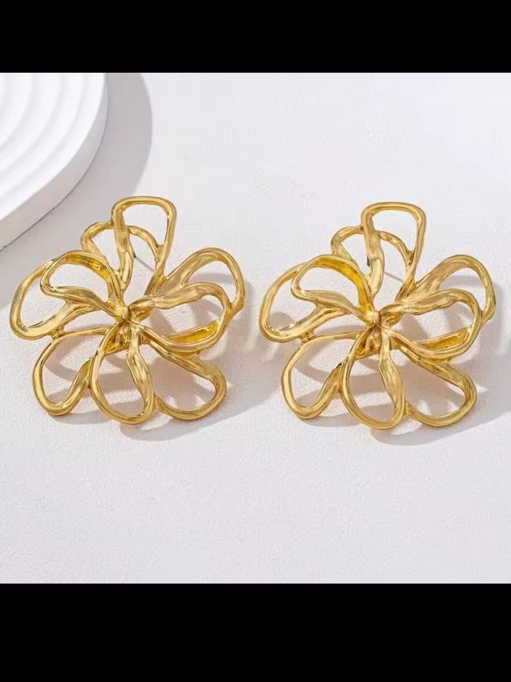 Gold Floral Openwork Statement Earrings - Picture 7 of 7